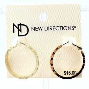 New Directions Classic Gold Tone Hoop Earrings Hammered Textured Hinged Pierced